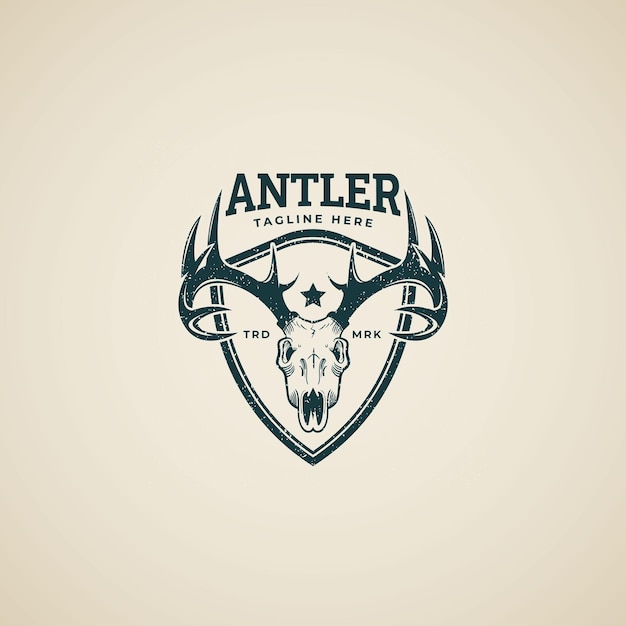 Vintage Deer Skull Logo Design Illustration