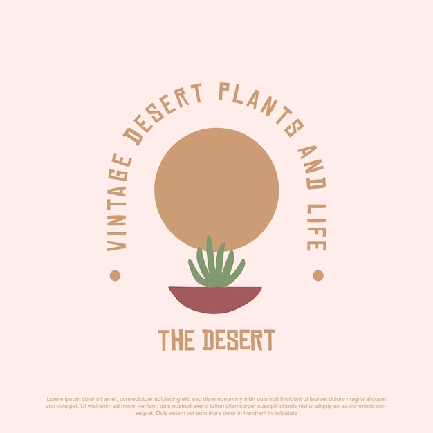 Vintage desert plant logo with sunset logo design