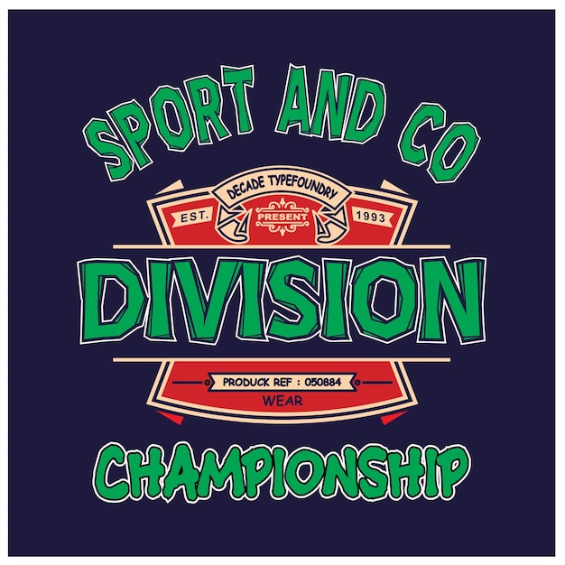 Vector vintage design division sport en co typografie tshirt premium vectorillustratie