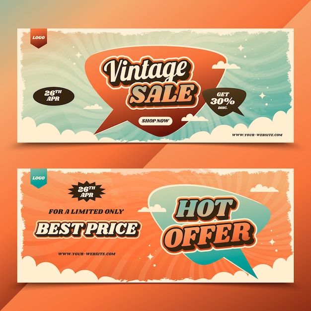 Vector vintage design elements gradient banner set