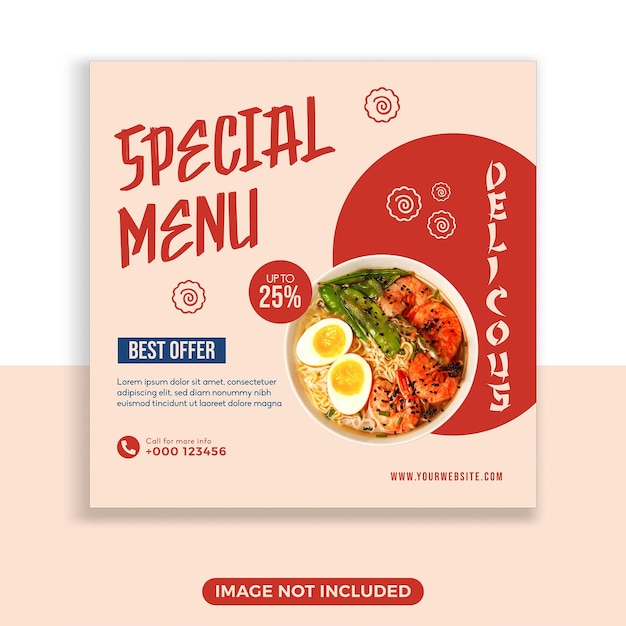ソーシャル メディアの広告のためのビンテージ デザイン和食麺ラーメン