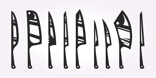 Винтажный дизайн нож логотип набор иконок набор мясной магазин векторная иллюстрация простые кухонные ножи