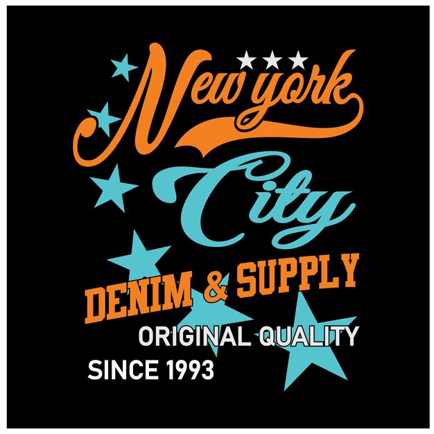 Denim di new york city dal design vintage e tipografia pronta per la stampa vettoriale premium