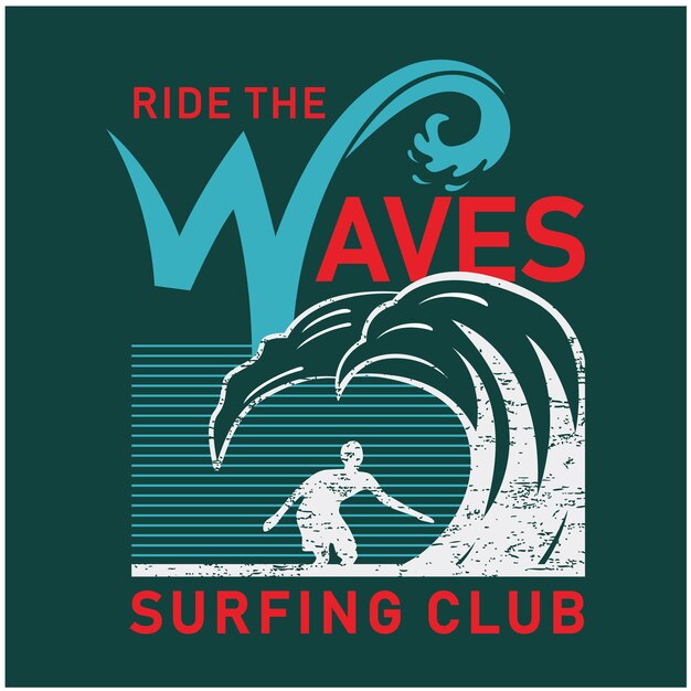 Vector vintage design ride the wave typography premium vector