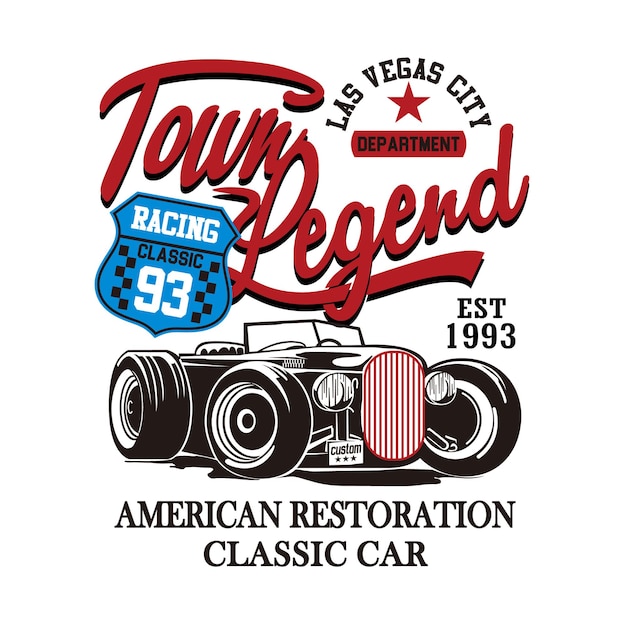 Vintage design town racing legend typography ready to print premium vector