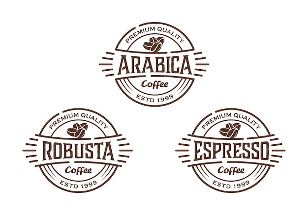 Vintage design types of coffee, stamp label badge logo design inspiration template