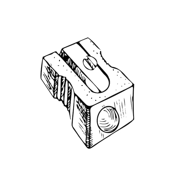 学校の本質的なイラストとして削り器のヴィンテージの詳細な手描きのレトロなスタイルのスケッチ