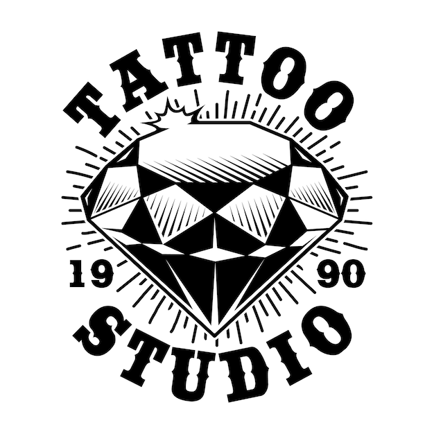 Vector vintage diamant illustratie in tattoo-stijl op th witte achtergrond.