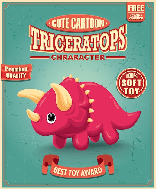 빈티지 공룡 장난감 포스터 디자인 위트 트리케라톱스