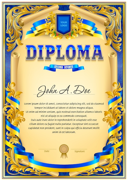 Vintage diploma blank template. 2nd degree