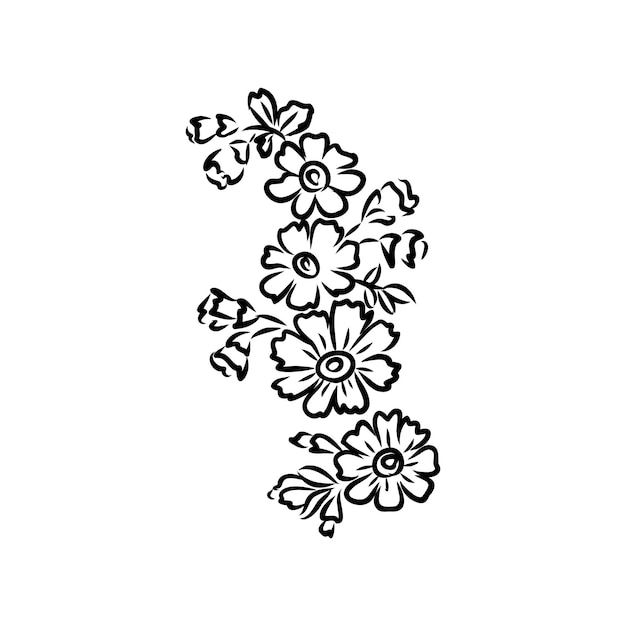 ヴィンテージ犬バラスケッチ花の背景手描きカードベクトルイラスト