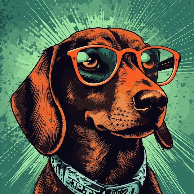 Vector vintage dog wearing glasses