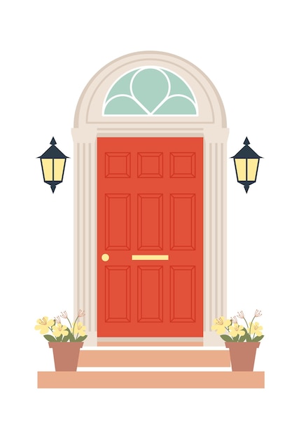 Vector vintage door building exterior vector illustration