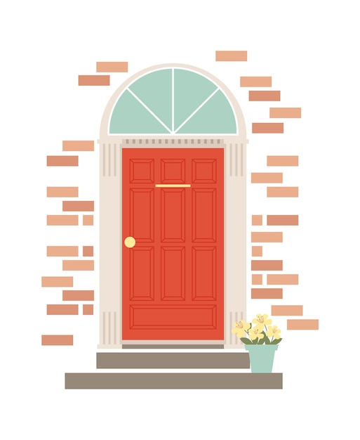 Vintage door building exterior vector illustration