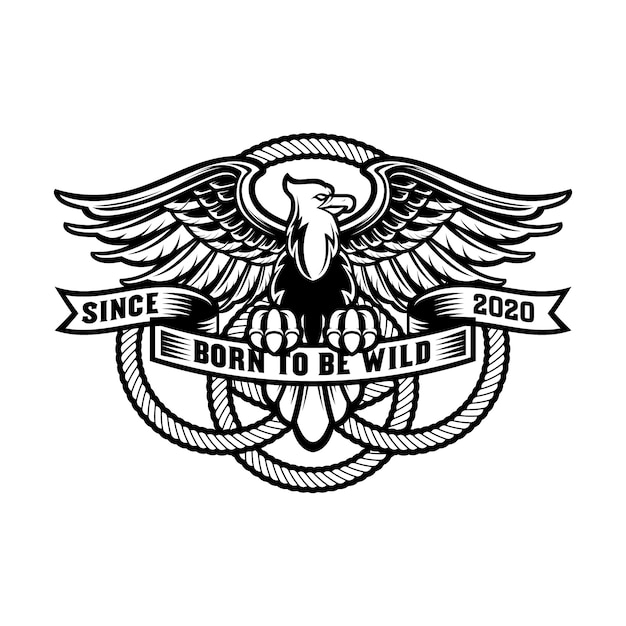 Винтажный логотип орла со щитом и круглой веревкой, premium