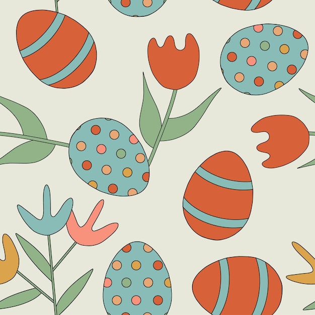 Vintage easter eggs floral pattern background