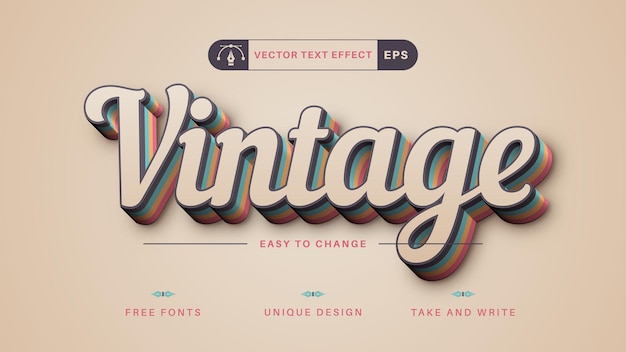 Vector vintage editable text effect font style