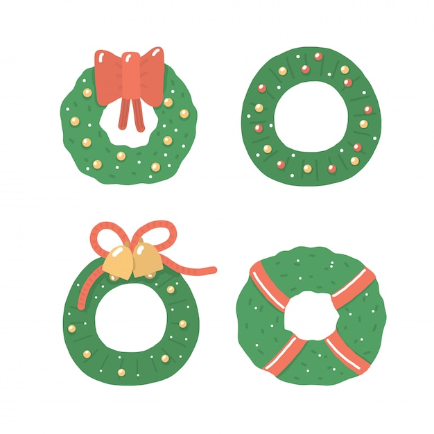 Vintage elements with green christmas wreath 