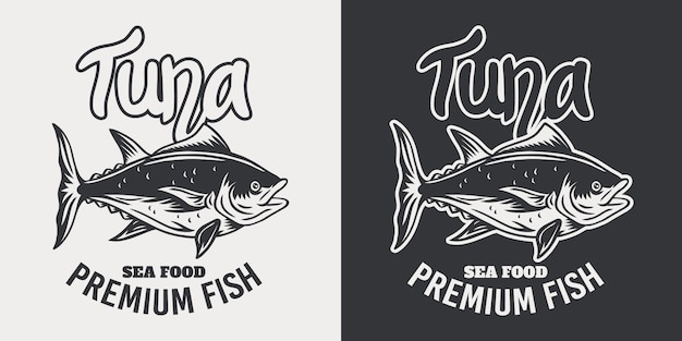 Vintage emblem tuna fish retro isolated   illustration on a white  .