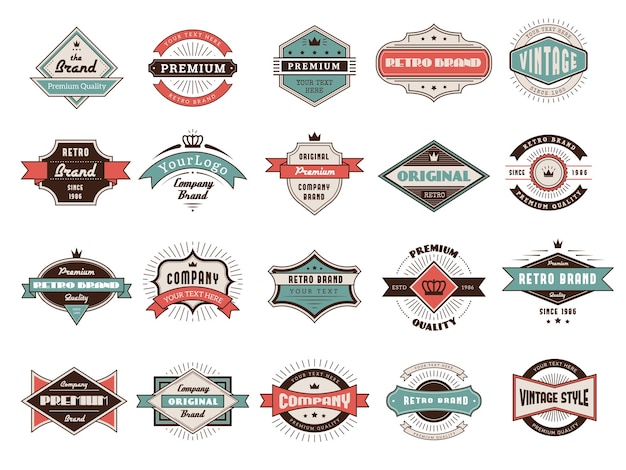 Vintage emblems Retro premium badges collection set recent vector template with place for text