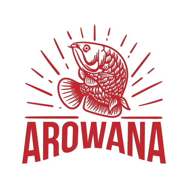 Vintage en retro rode arowana vis logo op witte achtergrond