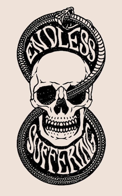 Vector vintage endless suffering ouroboros skull isolated vector illustration