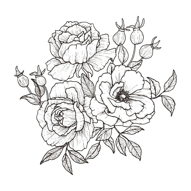 Premium Vector | Vintage engraved bouquet flower