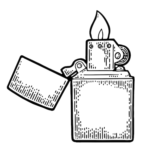 Vintage engraved lighter open illustration isolated