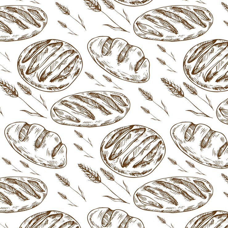Vector vintage engraving bakery seamless pattern. fresh bread set.bread and bakery hand drawn illustration