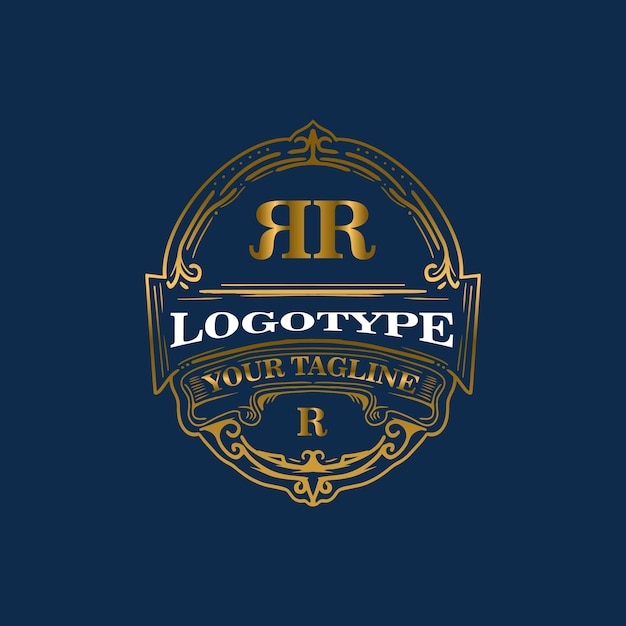 Vector vintage engraving emblem monogram logo design rr logo