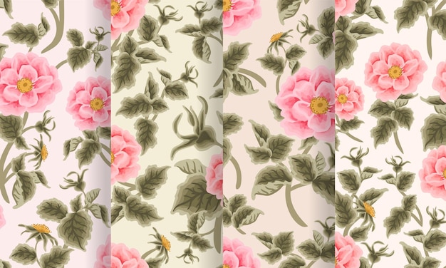 Vintage esthetische tuin Rose Flower naadloze patroon Set voor stof papier achtergrond decoratie