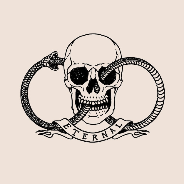 Vector vintage eternal ouroboros skull isolated vector illustration