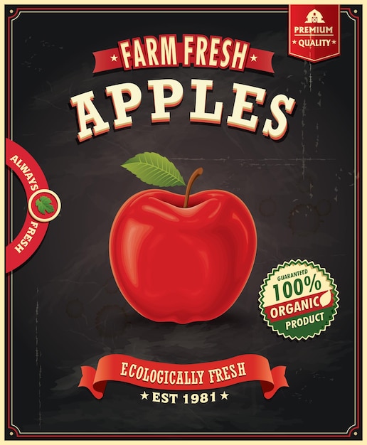 Дизайн плаката vintage farm fresh apple