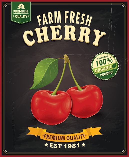 Дизайн плаката Vintage Farm Fresh Cherry