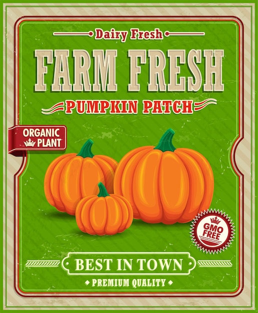 Vintage farm fresh pumpkin patch poster design 