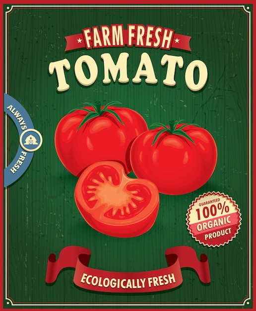 Disegno del manifesto del pomodoro fresco dell'azienda agricola dell'annata