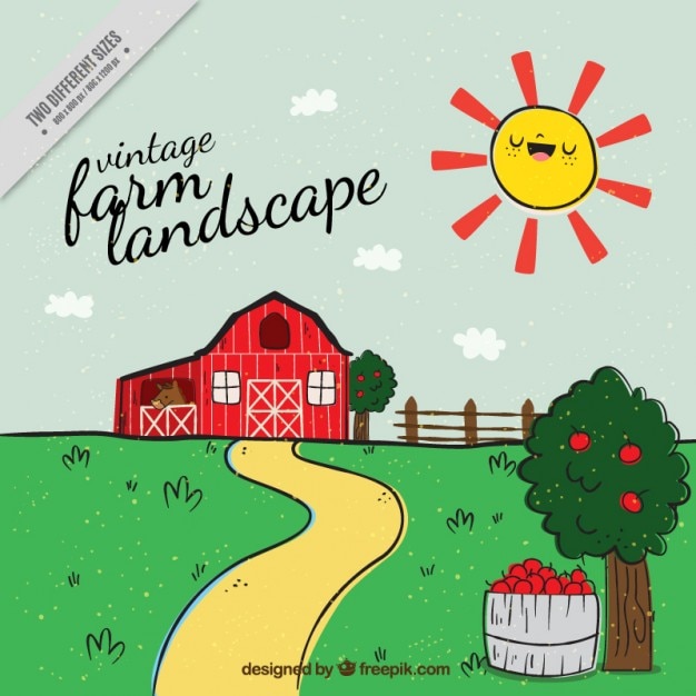 Vector vintage farm landscape