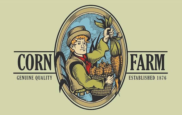 Vettore illustrazione di logo di fattoria d'epoca