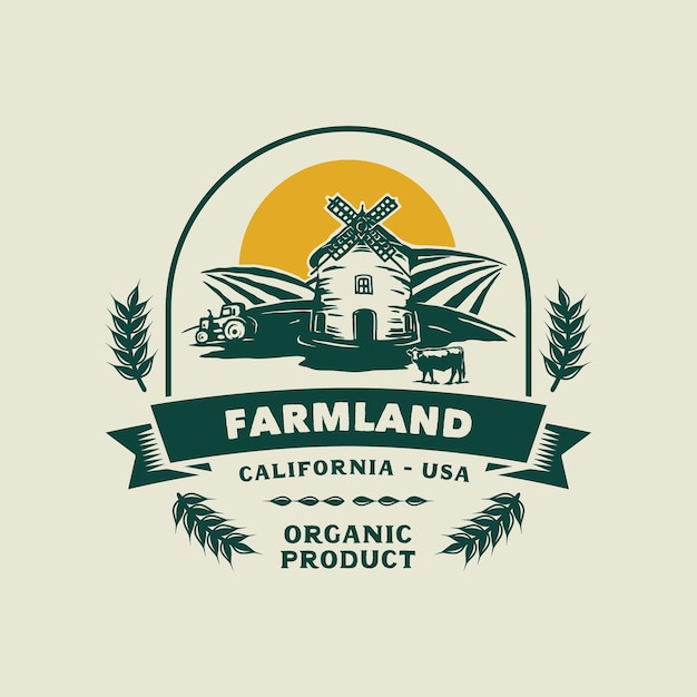 Vector vintage farmer logo badge met de hand gemaakt vectorillustratie