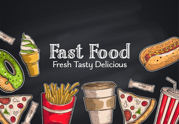 Vintage fastfood achtergrond. hand getrokken illustratie