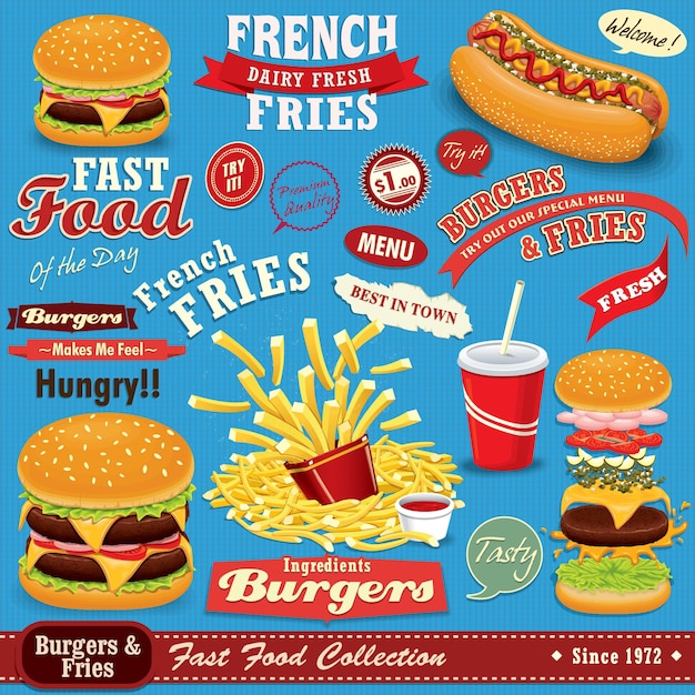 Vintage fastfood poster decorontwerp