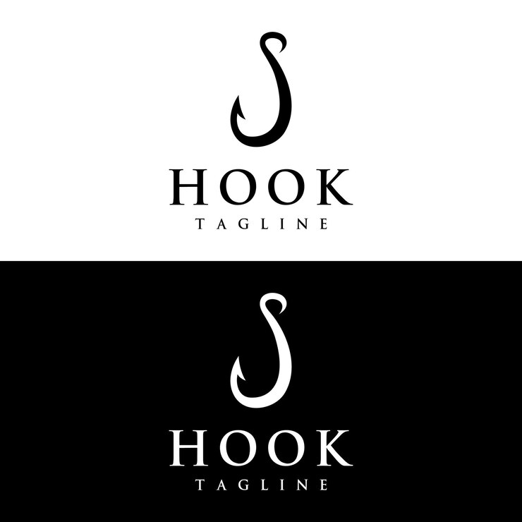 Vintage fish hook template logo as a fishing tool Logo for business hook shop or fishing shop fishing label and stamp