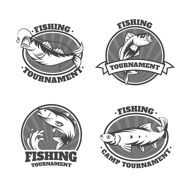 Vector vintage fishing badges pack