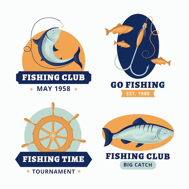 Vector vintage fishing badges pack