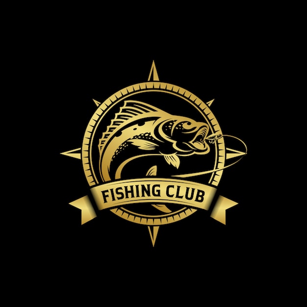 Vector vintage fishing logo design illustration