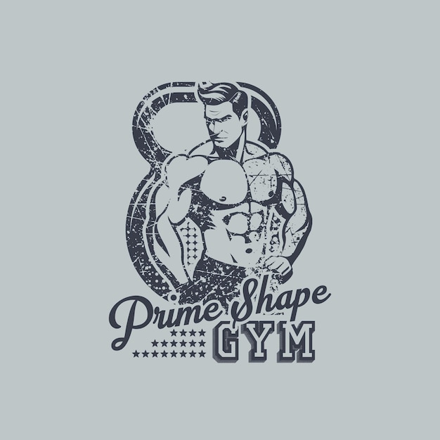 Vector vintage fitness prime shape gym barbell sport logo vector grunge