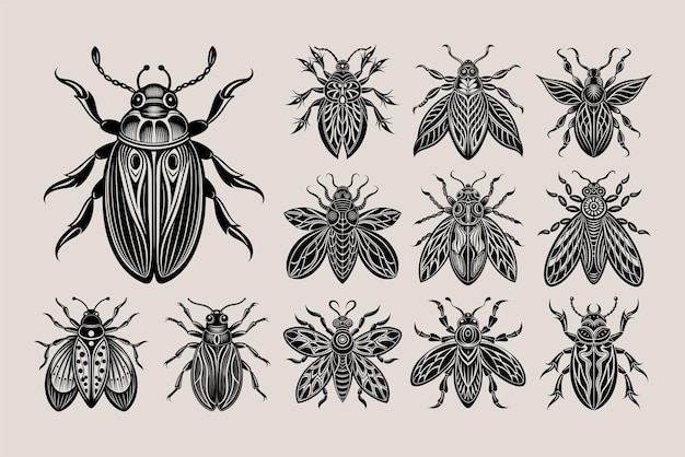 Vintage flat bug insect illustratie ontwerp set