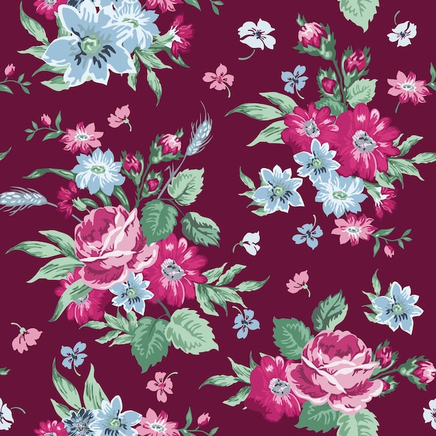 Vector vintage floral background seamless pattern