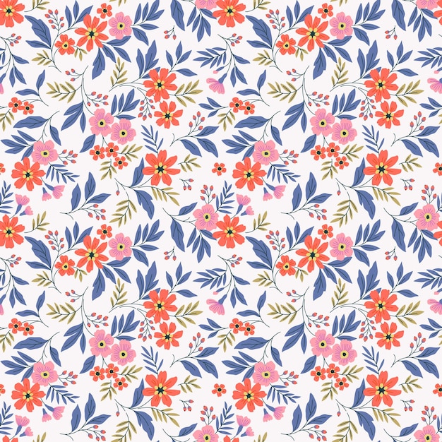 Vintage floral background seamless vector pattern with small flowers on a whitebackground