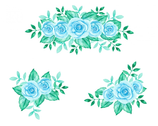 Vintage floral blue roses isolated set